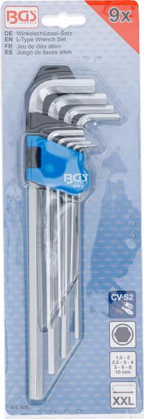 BGS Winkelschlüssel-Satz extra lang Innensechskant 1,5 - 10 mm 9-tlg. 808